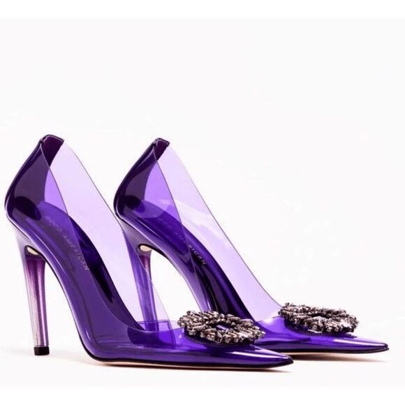 Good American Sz 11 Purple Cinder-F*cking-Rella Jeweled Stiletto Pumps $195 - Picture 1 of 14